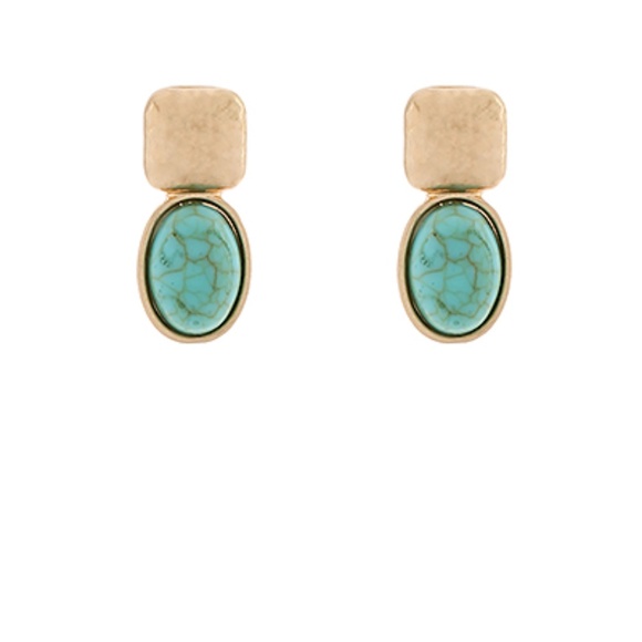 Textured Square & Oval Stone Earrings - Picture 4 of 5